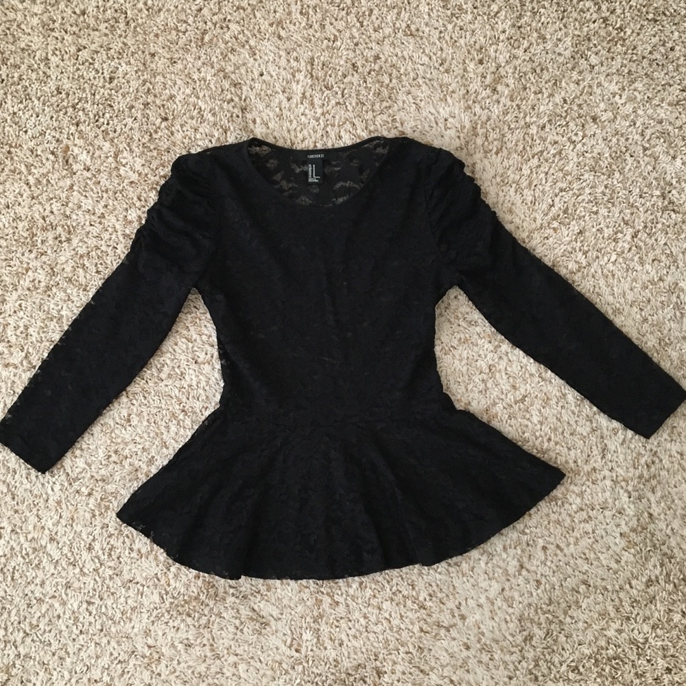 Forever 21 Black Lace Peplum Top